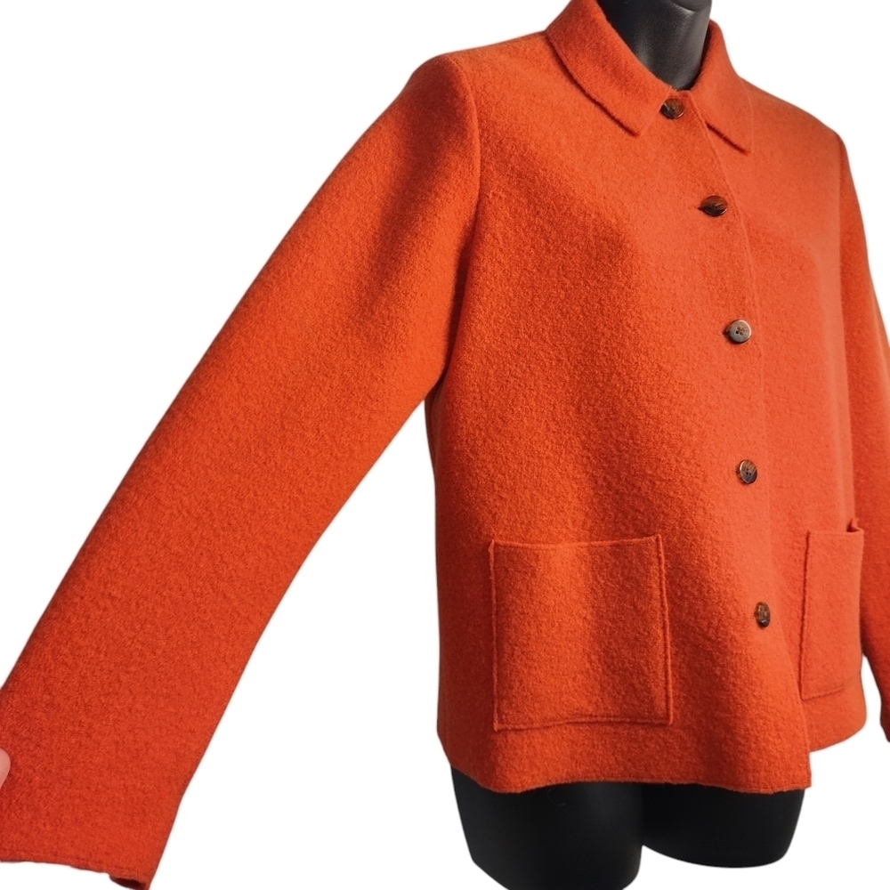 Lands' End Jacket Women's Orange 100% Wool Button Up Pockets Collared Size 4 - Picture 6 of 10